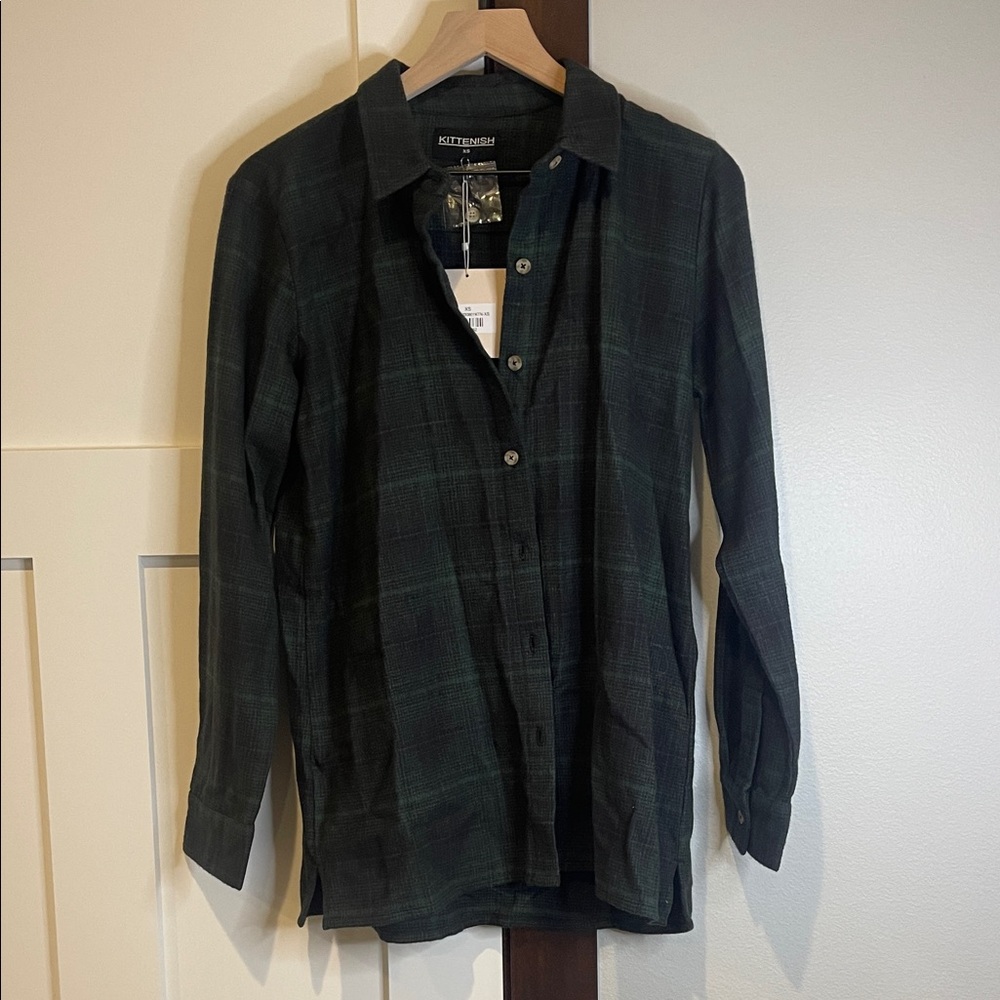 Kittenish Dark Green Plaid Button Down Shirt